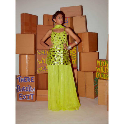 Nirmooha Neon Sequin Kurti with Sharara & Dupatta (Set of 3)