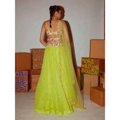 Nirmooha Neon Blouse with Lehenga & Scallop Dupatta (Set of 3)