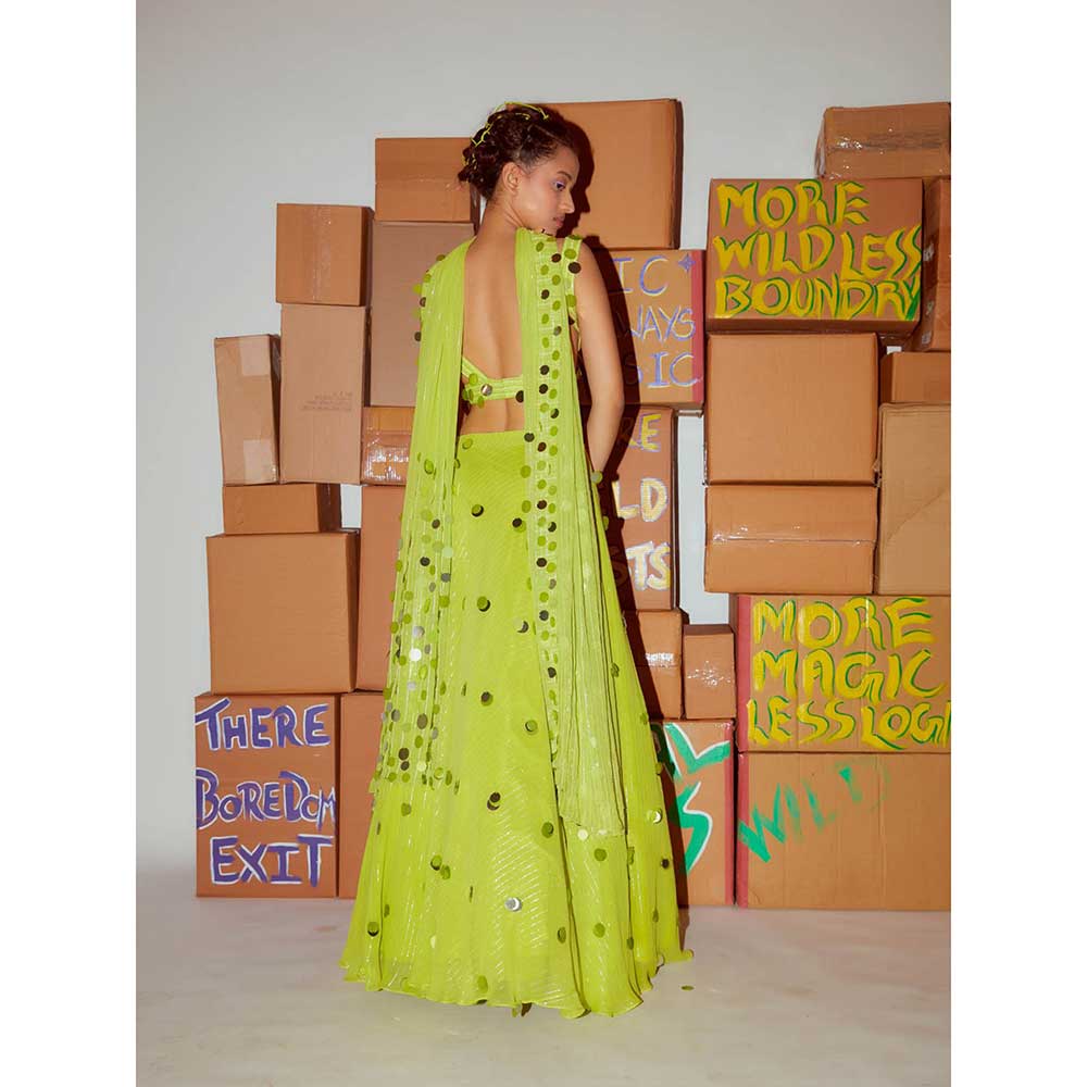 Nirmooha Neon Sequin Blouse with Sequin Lehenga & Sequin Dupatta (Set of 3)