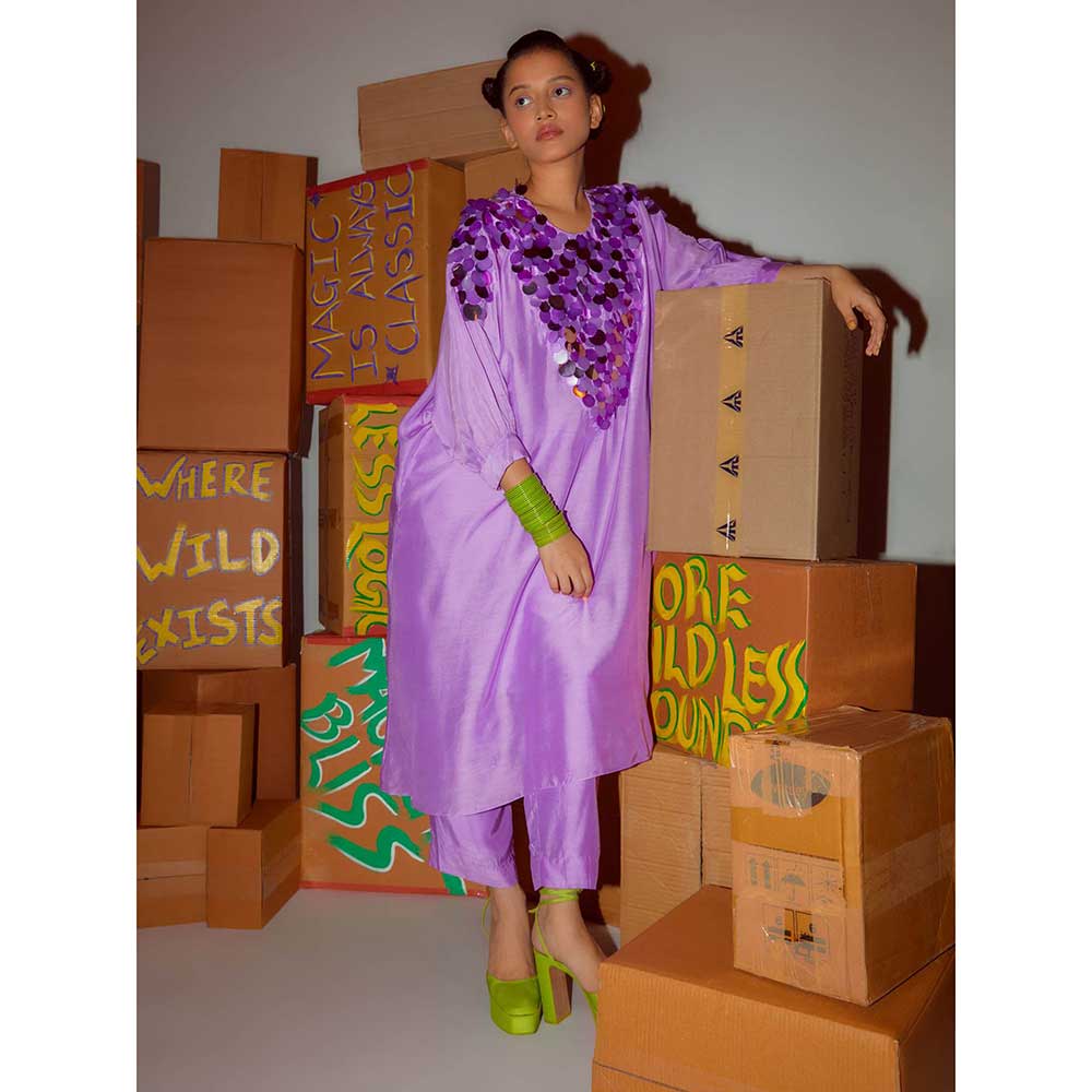 Nirmooha Lilac Sequin Kurta & Pants (Set of 2)