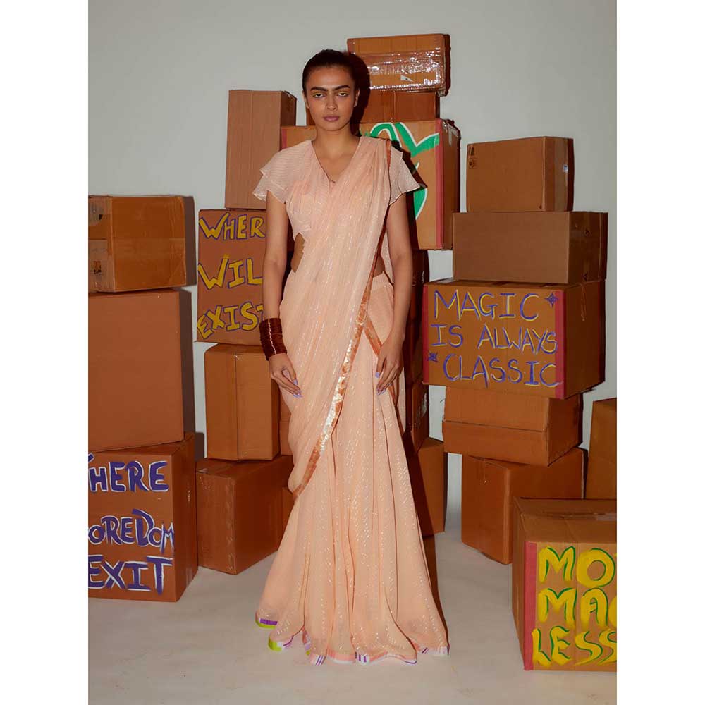 Nirmooha Sharara Saree with Hand Embroidery with Stitched Blouse (Set of 2)