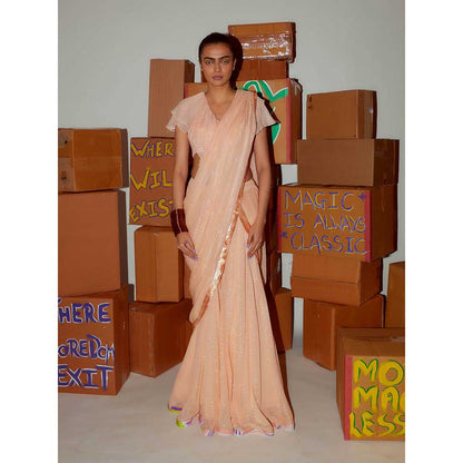 Nirmooha Sharara Saree with Hand Embroidery with Stitched Blouse (Set of 2)