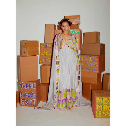 Nirmooha Geometric Anarkali with Hand Embroidered & Dupatta with Stitched Blouse (Set of 2)