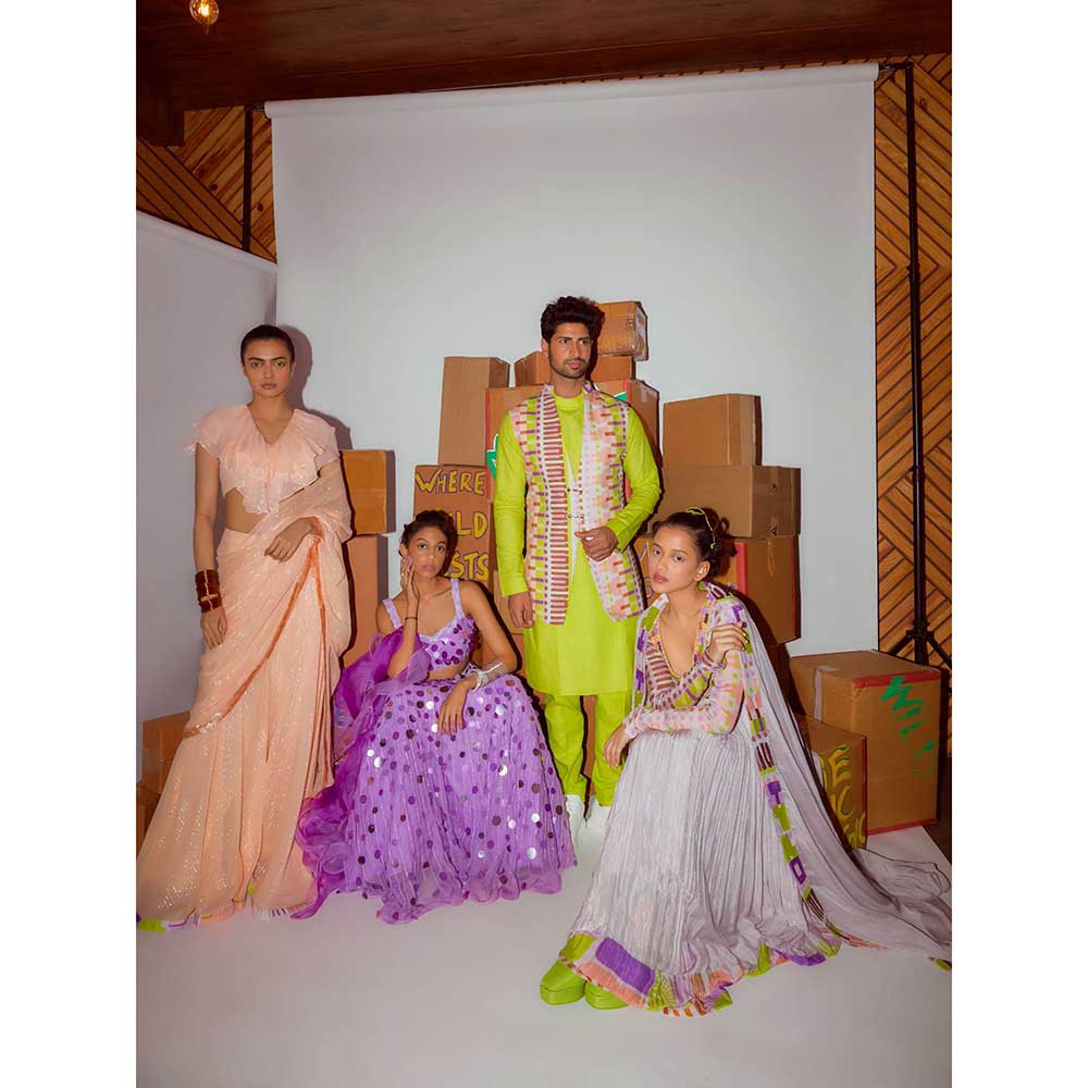 Nirmooha Geometric Anarkali with Hand Embroidered & Dupatta with Stitched Blouse (Set of 2)