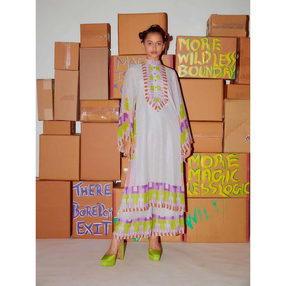 Nirmooha Geometric Printed Lurex Kurta & Pants (Set of 2)