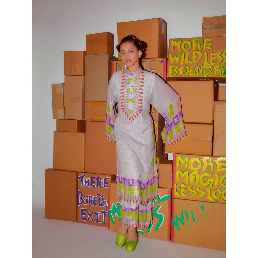 Nirmooha Geometric Printed Lurex Kurta & Pants (Set of 2)