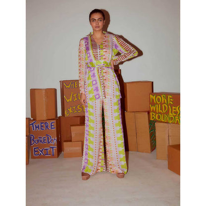 Nirmooha Geometric Printed Co Ord with Front Tie Up (Set of 2)