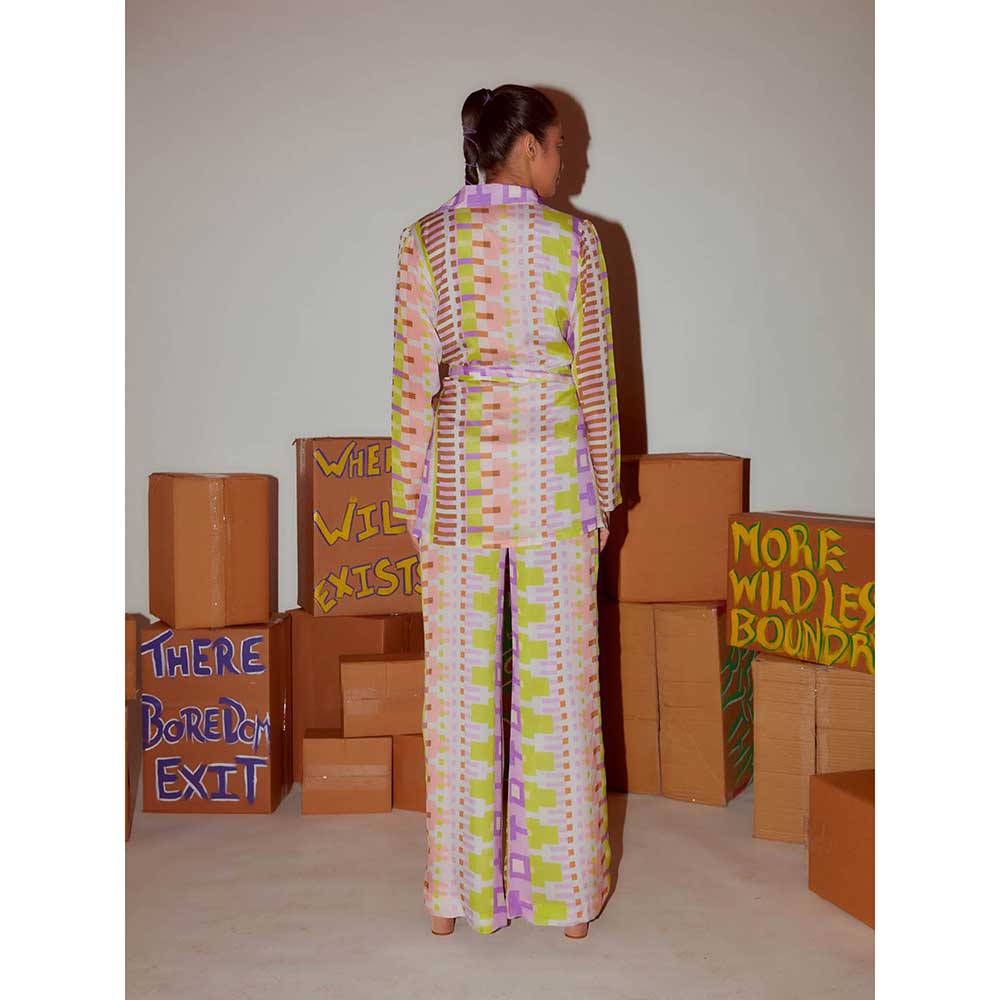 Nirmooha Geometric Printed Co Ord with Front Tie Up (Set of 2)