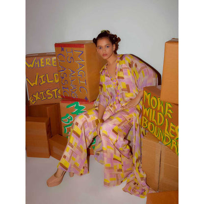 Nirmooha Printed & Hand Embroidered Ruffle Kaftan with Pants & Slip (Set of 3)