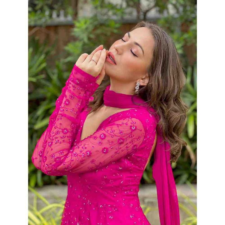 Noorani by LA Hot Pink Embroidered Sequins Anarkali (Set of 3)