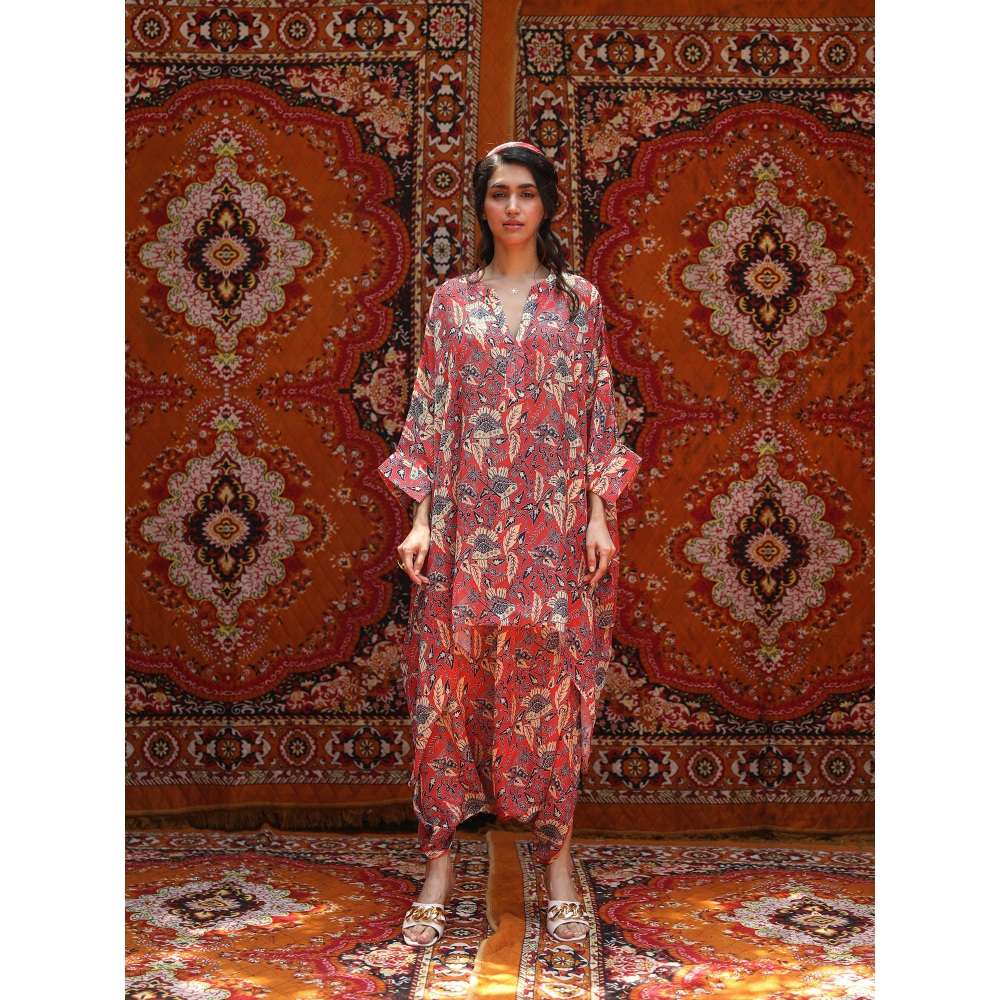 NORN Red Fez Short Kaftan Top