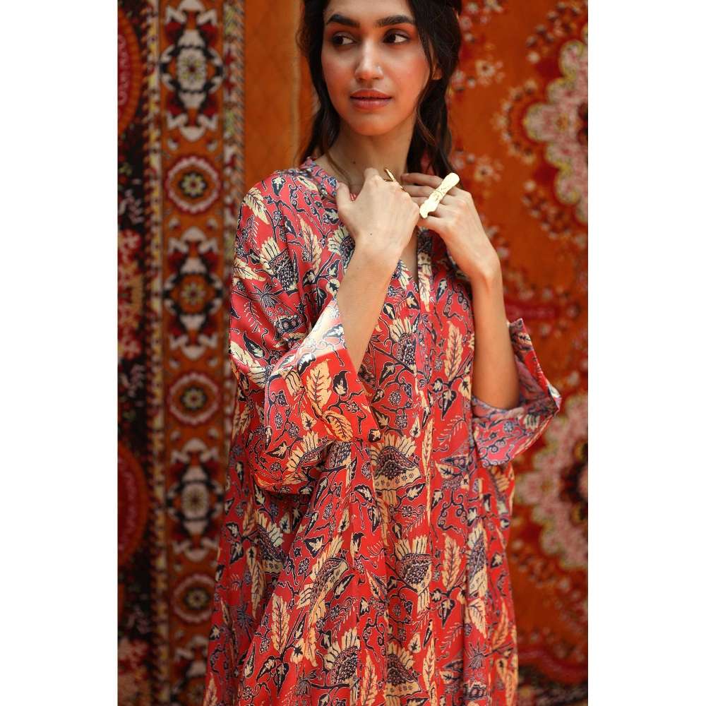 NORN Red Fez Short Kaftan Top