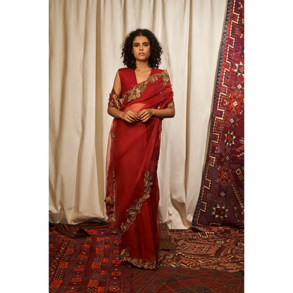 NIKITA MHAISALKAR Red Saree (Set of 2)