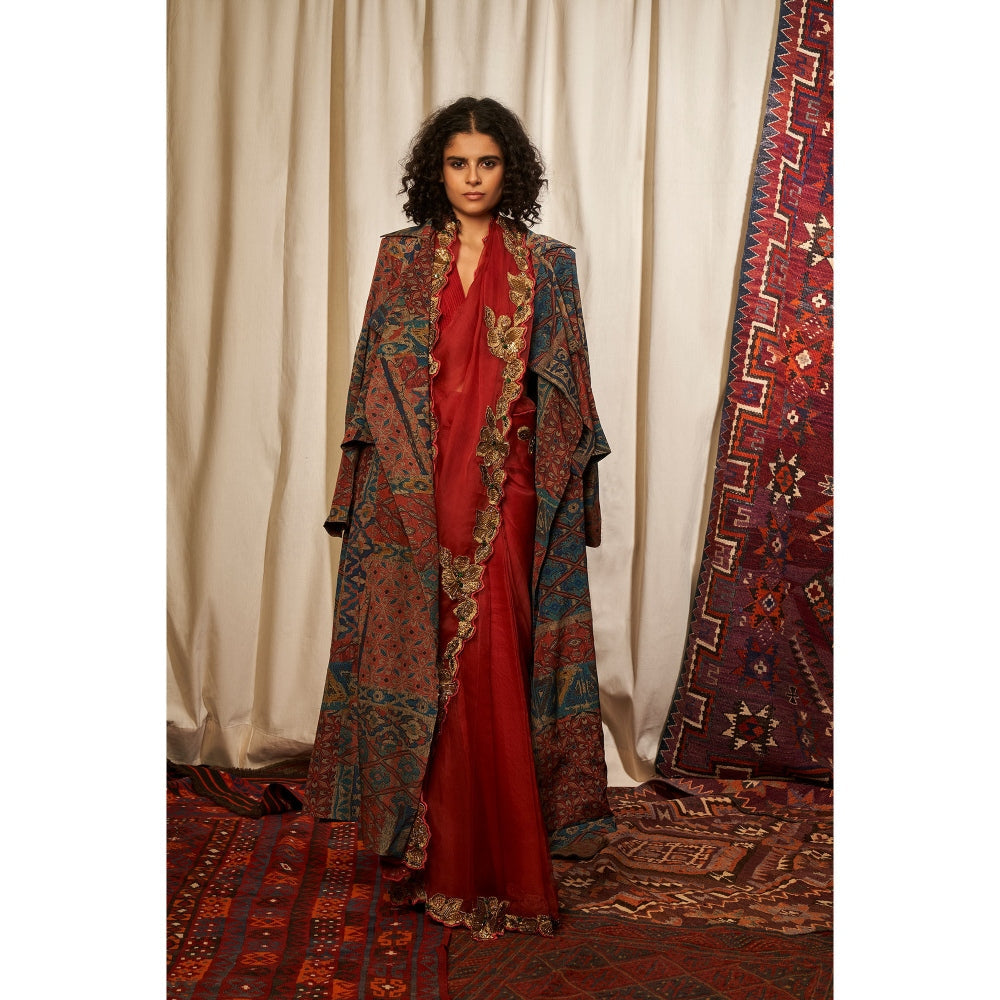 NIKITA MHAISALKAR Red Saree (Set of 2)