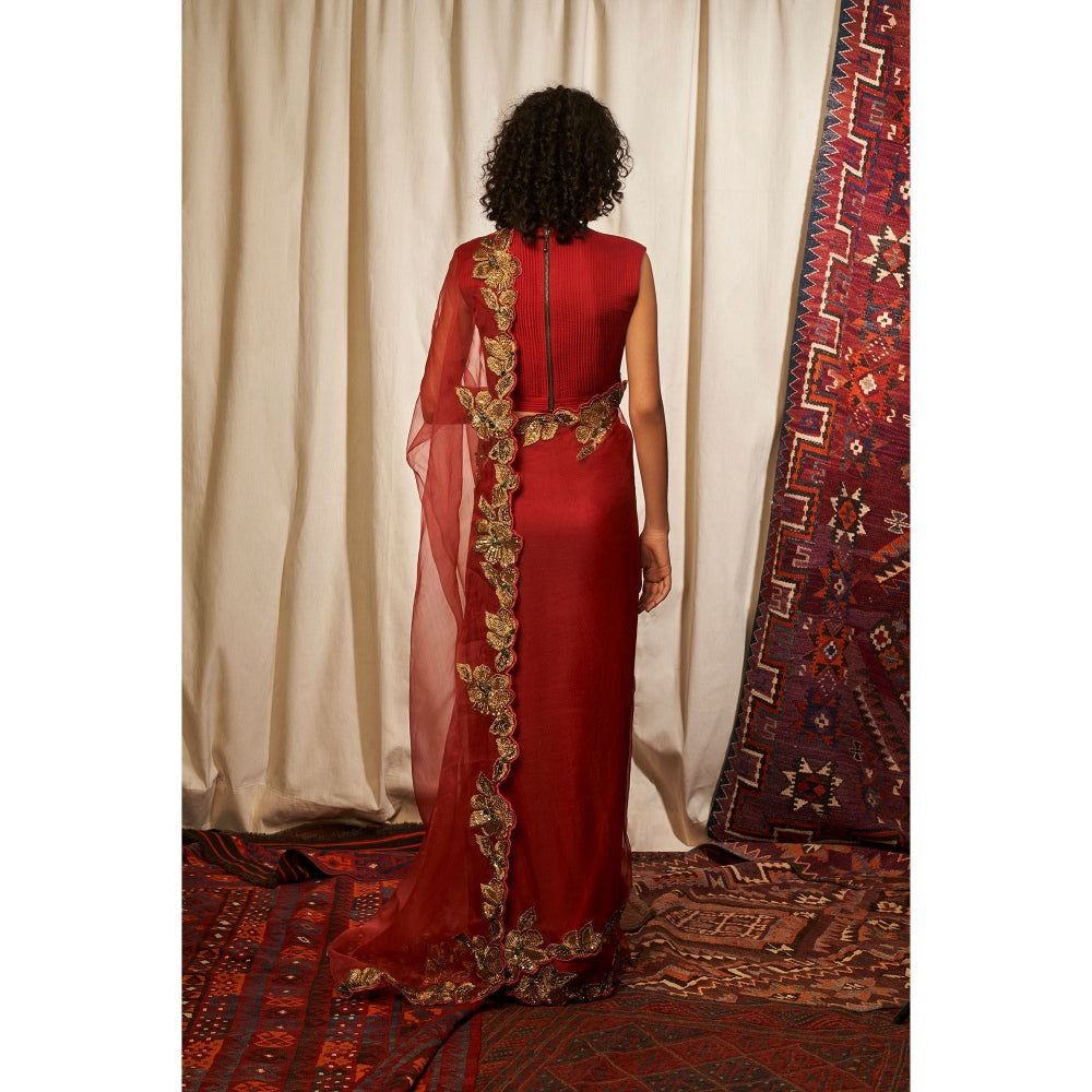 NIKITA MHAISALKAR Red Saree (Set of 2)