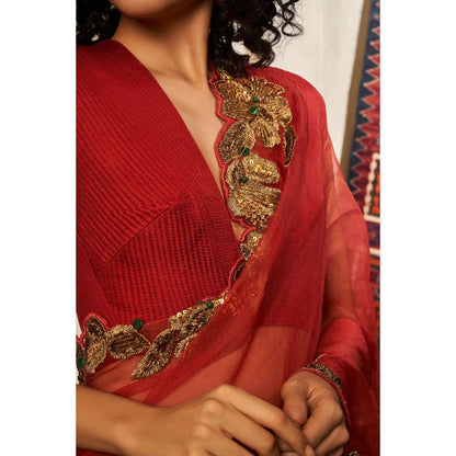 NIKITA MHAISALKAR Red Saree (Set of 2)