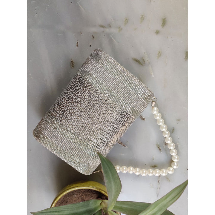 A Clutch Story Silver Hand Embroidered Flap Clutch