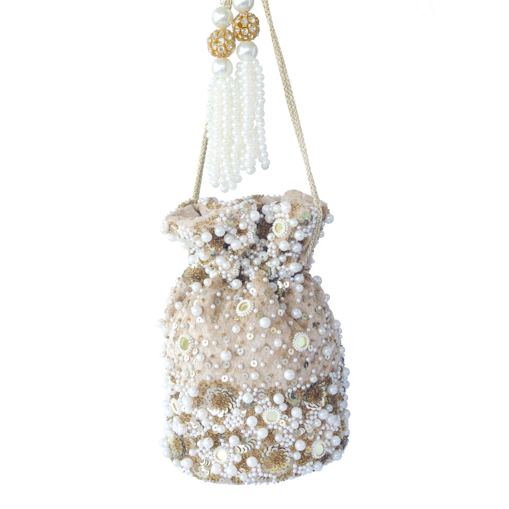 Adora By Ankita Gold Pearl Scatter Bucket Bag
