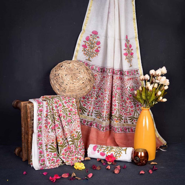 Advit Prints Mehraab Pink Top and Bottom Fabric with Dupatta (Set of 3)