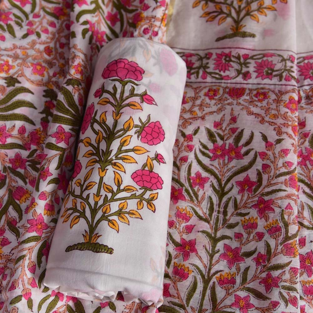 Advit Prints Mehraab Pink Top and Bottom Fabric with Dupatta (Set of 3)