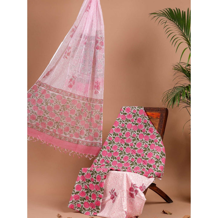 Advit Prints Grey Pink Top and Bottom Fabric with Dupatta (Set of 3)