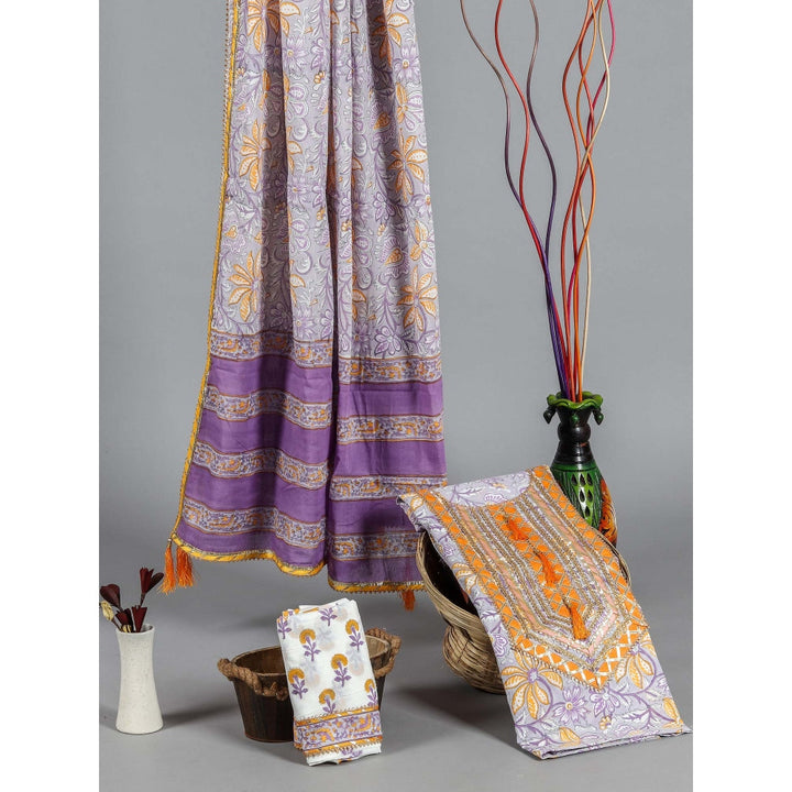 Advit Prints Purple Lotus Jaal Gota Work Top and Bottom Fabric with Dupatta (Set of 3)