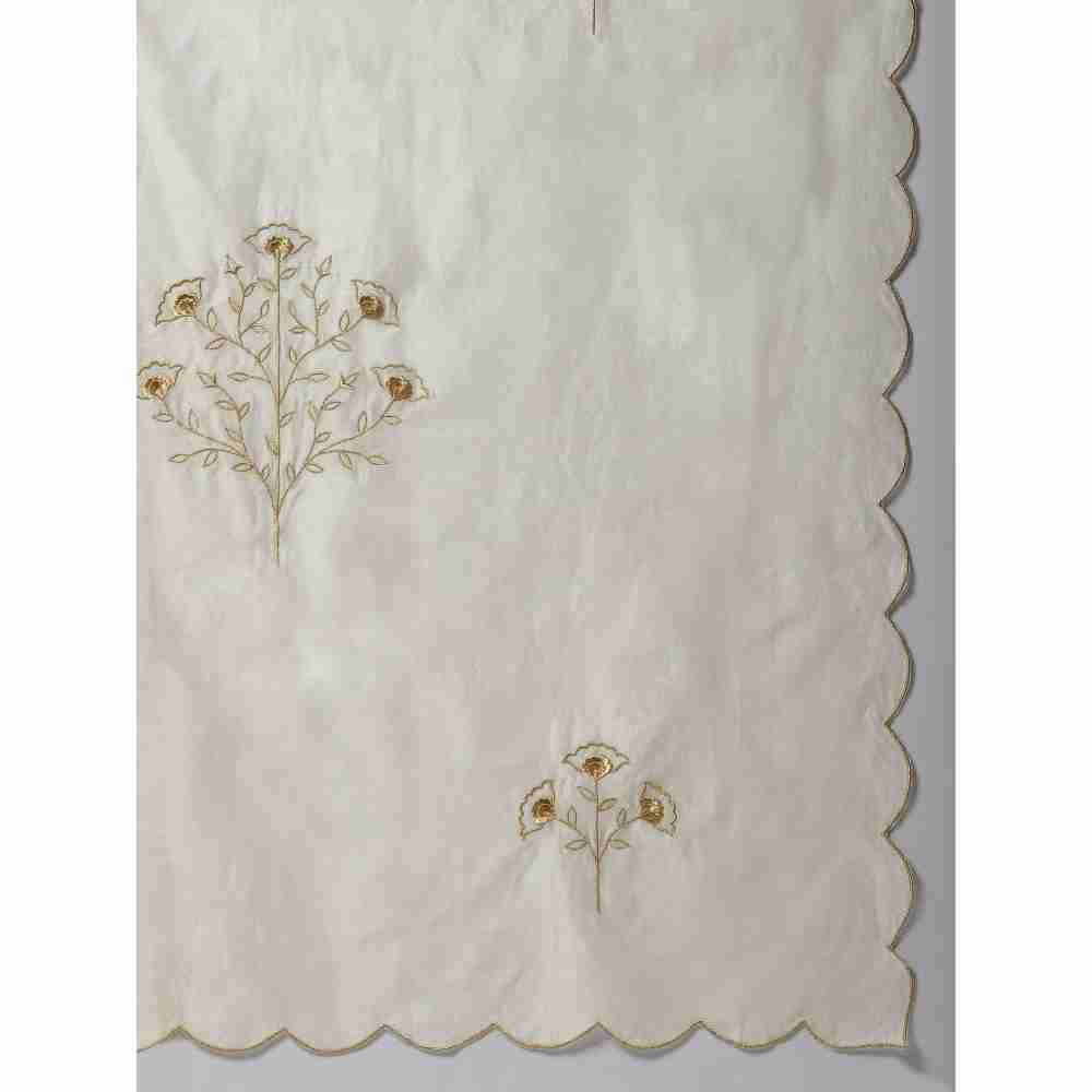 Anantaa Off White Silk Chanderi Floral Scalloped Dupatta