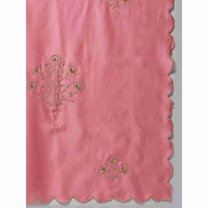 Anantaa Pink Silk Chanderi Floral Scalloped Dupatta
