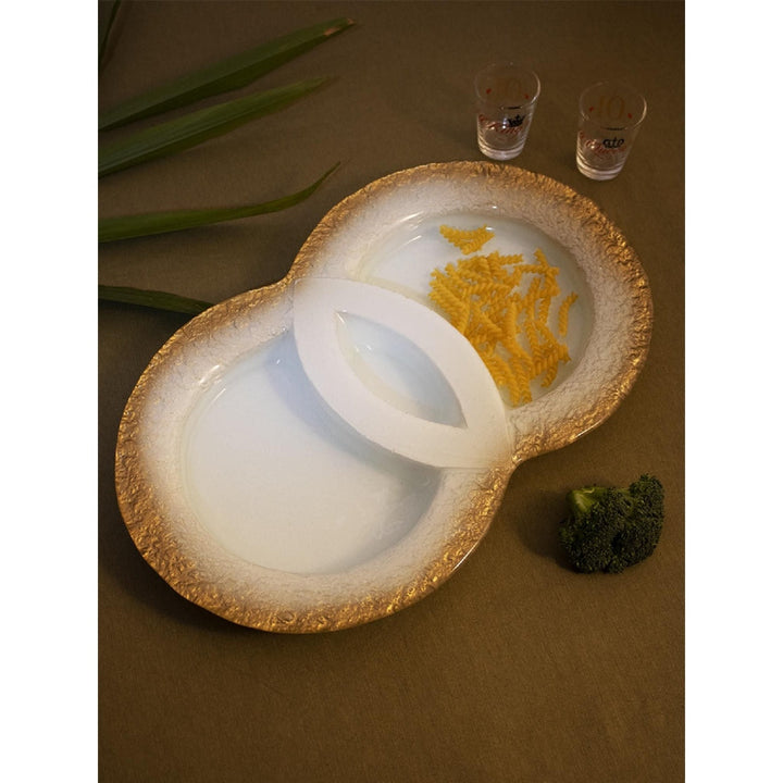 Assemblage Gold & Ivory Glass Dual Dip Platter