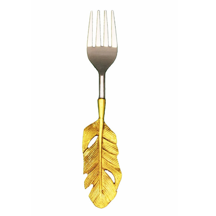 Assemblage Vintage Gold Feather Fork (Pack Of 6)