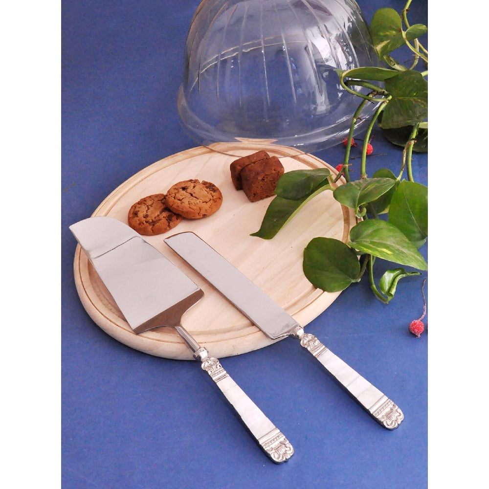 Assemblage Classic Mother Of Pearl Cake Knife & Spatula (Set Of 2)