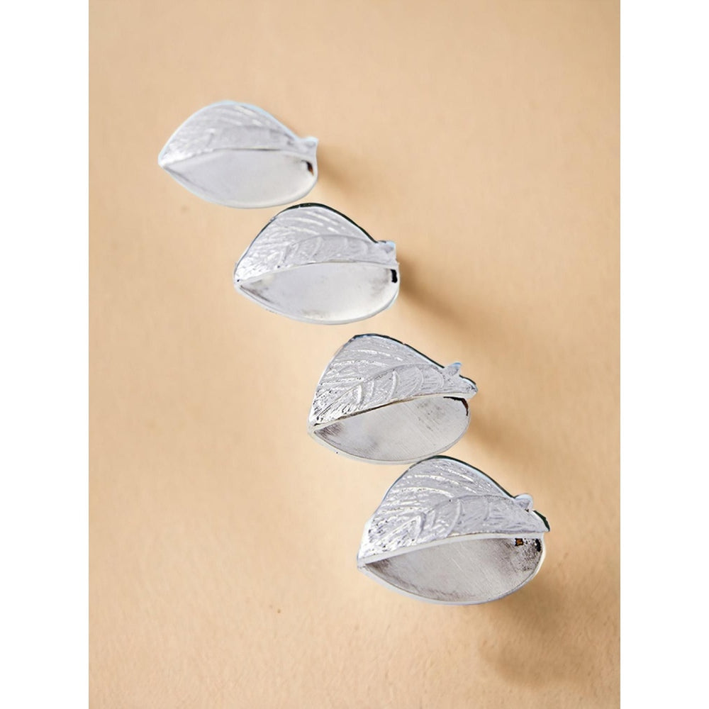 Assemblage Double Leaf Silver Plated Brass Napkin Rings (Pack Of 4)