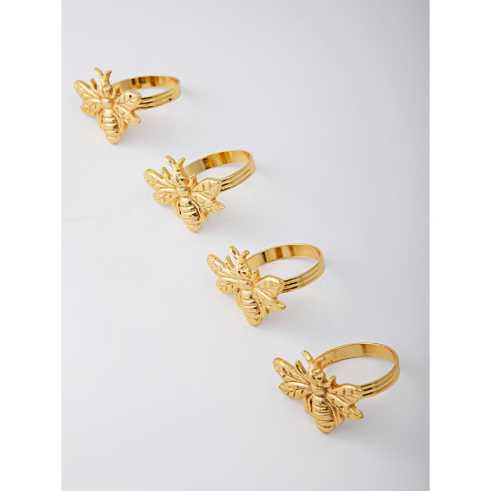 Assemblage Buzzy Bumble Bee Gold Plated Brass Napkin Rings (Pack Of 4)