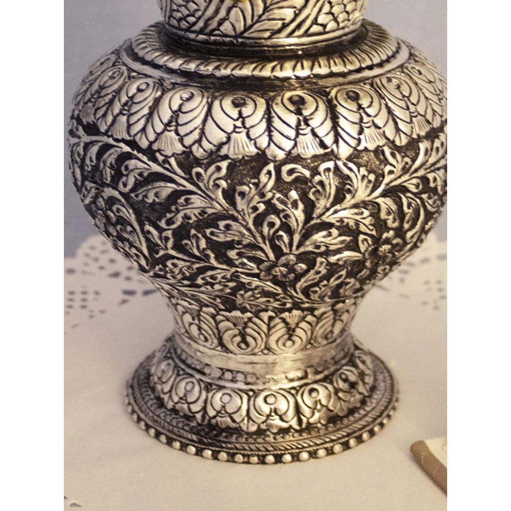Assemblage Antique Silver Plated Intricately Hand Carved Flower Vase