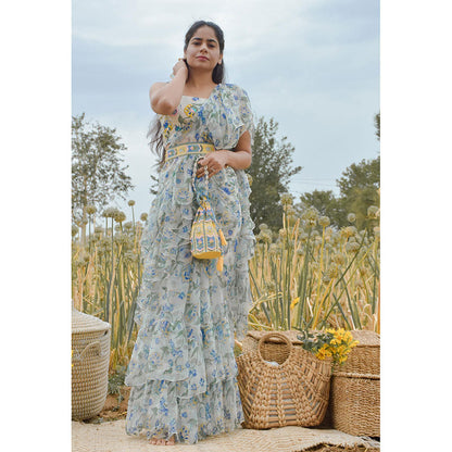 Baise Gaba White Freesia Saree Baise Gaba Off White Freesia Saree With Unstitched Blouse