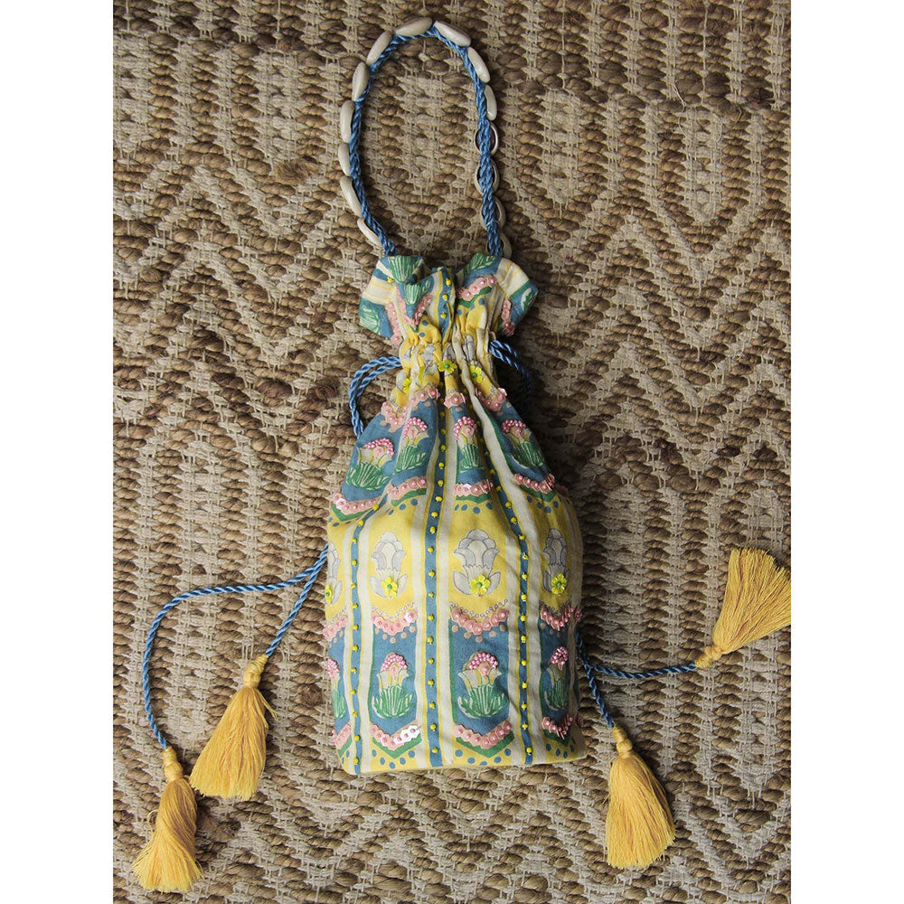 Baise Gaba Yellow Viola Potli Baise Gaba Multi-colour Embellished Potli