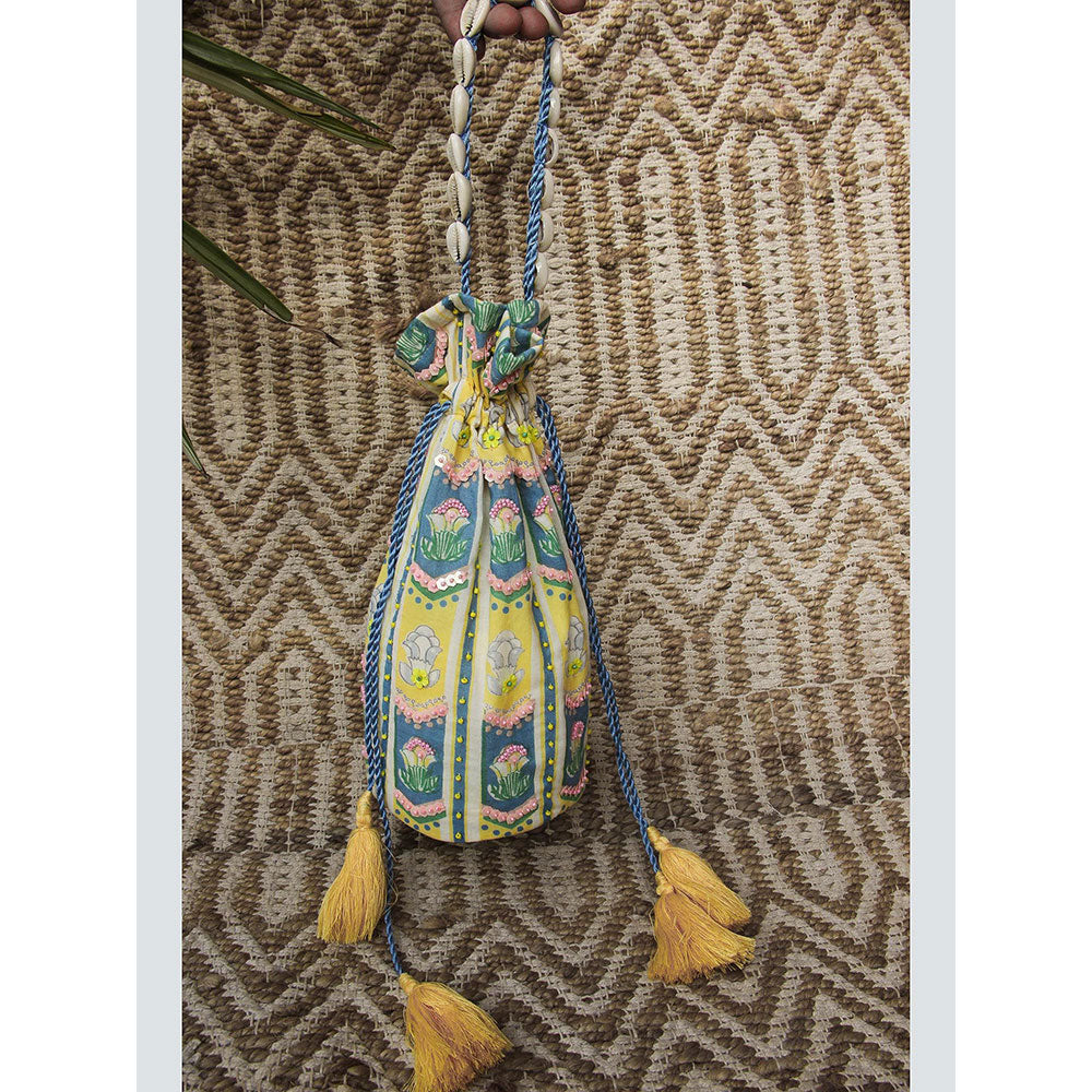 Baise Gaba Yellow Viola Potli Baise Gaba Multi-colour Embellished Potli