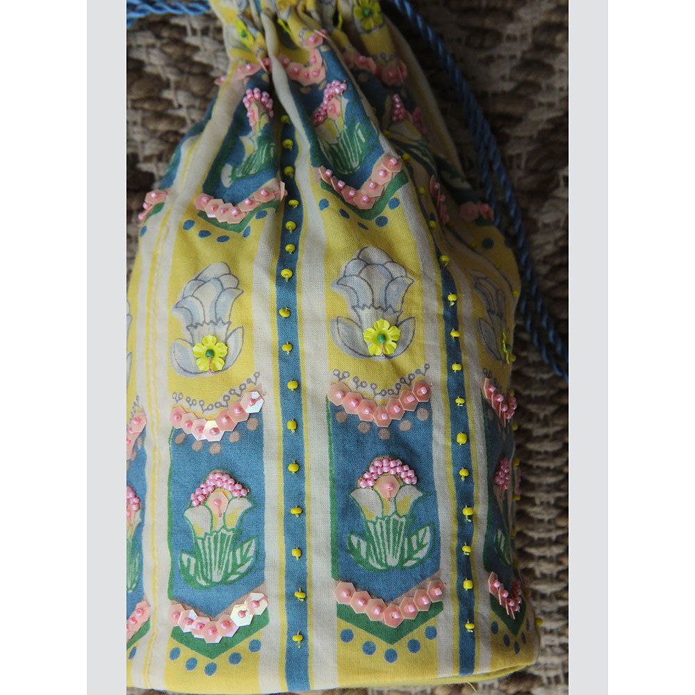 Baise Gaba Yellow Viola Potli Baise Gaba Multi-colour Embellished Potli