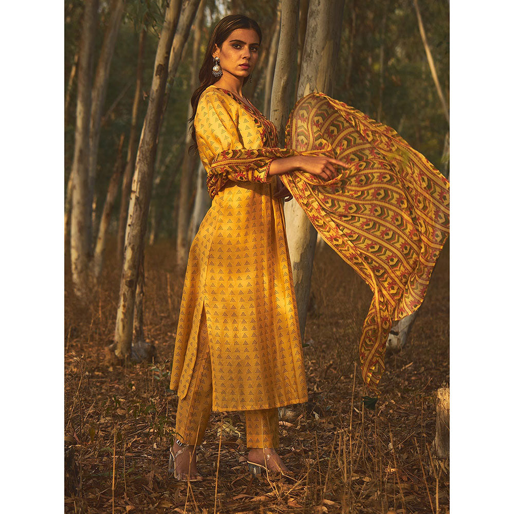 Baise Gaba Yellow Kaner Stripe Dupatta Baise Gaba Yellow Printed Dupatta