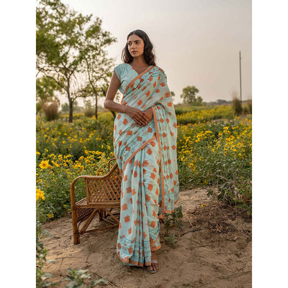 Baise Gaba Blue Poeticus Saree With Blouse Fabric