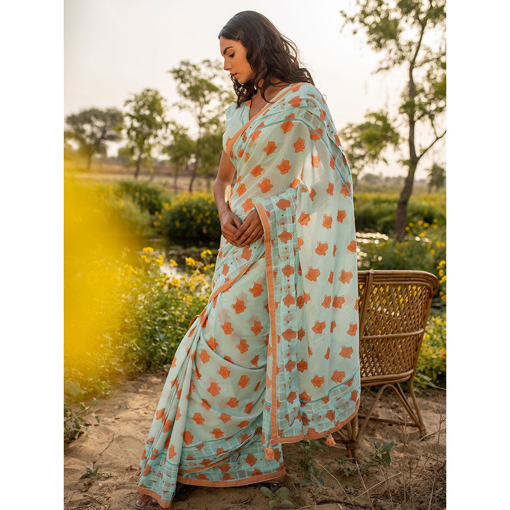 Baise Gaba Blue Poeticus Saree With Blouse Fabric