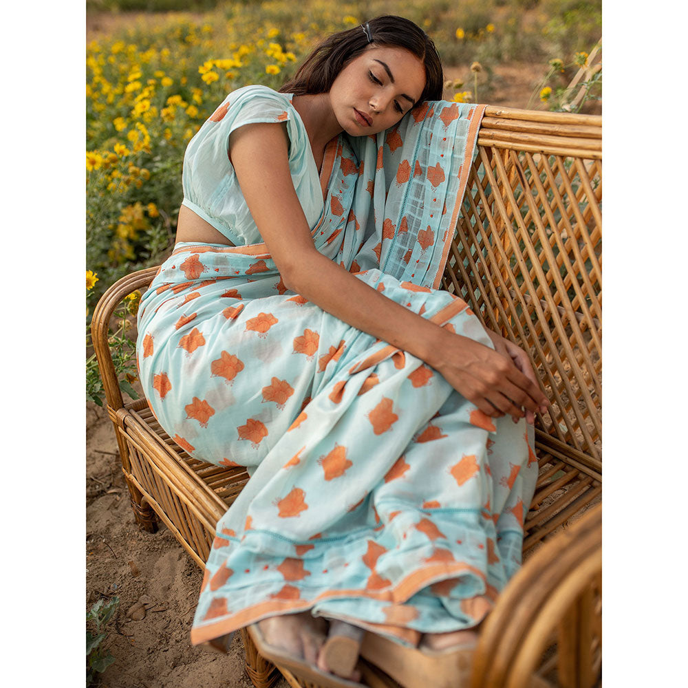 Baise Gaba Blue Poeticus Saree With Blouse Fabric