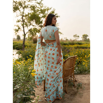 Baise Gaba Blue Poeticus Saree With Blouse Fabric
