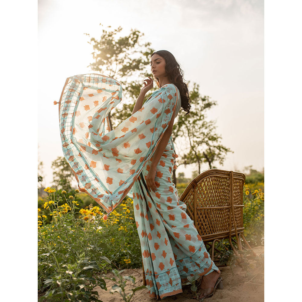 Baise Gaba Blue Poeticus Saree With Blouse Fabric