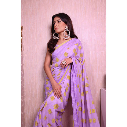 Baise Gaba Lavender Lavender Poeticus Saree with Blouse Fabric