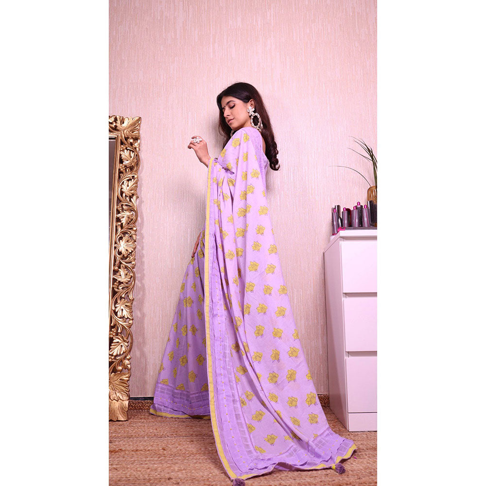 Baise Gaba Lavender Lavender Poeticus Saree with Blouse Fabric