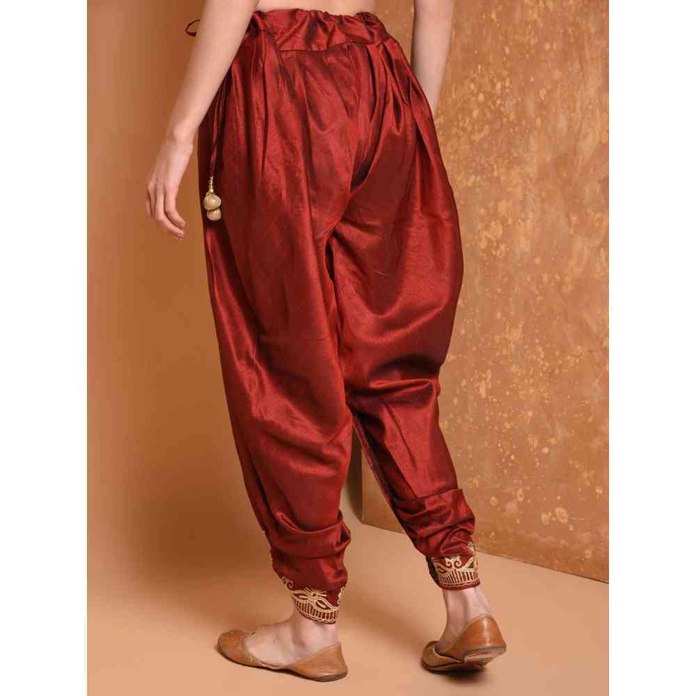Kaanchie Nanggia Rust Silk Pleated Dhoti Pants