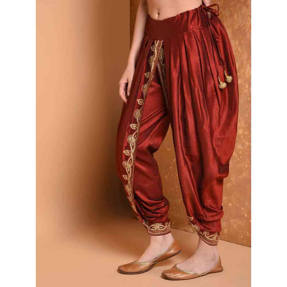 Kaanchie Nanggia Rust Silk Pleated Dhoti Pants