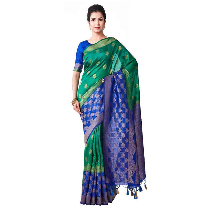 Mimosa Silk Green Saree With Blouse Piece