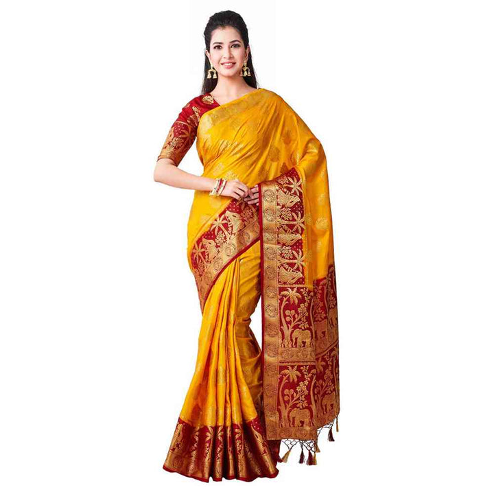 Mimosa Silk Mustard Saree With Blouse Piece